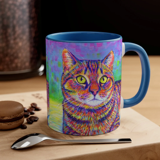 Rainbow Brown Tabby Cat Cute Colorful Kitty Pop Art Accent Coffee Mug 11Oz