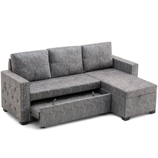 84"Pull-out L-shaped Reversible sectional sleeper sofa bed