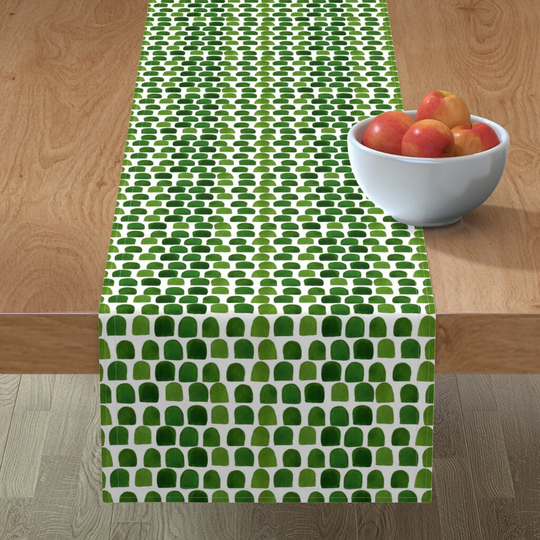 Spring Table Runner - 8" Green Scallops By Shopcabin Scallop Nursery Abstract Shabby Chic Portal Cotton Sateen Spoonflower
