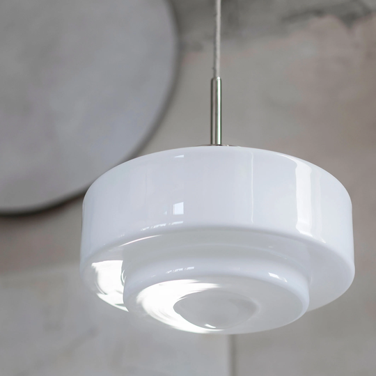 Set Of 2 Pendant Lamps With Milk Glass in Art Deco Style, White Hanging Lamp Silver, Large Lighting Fixture