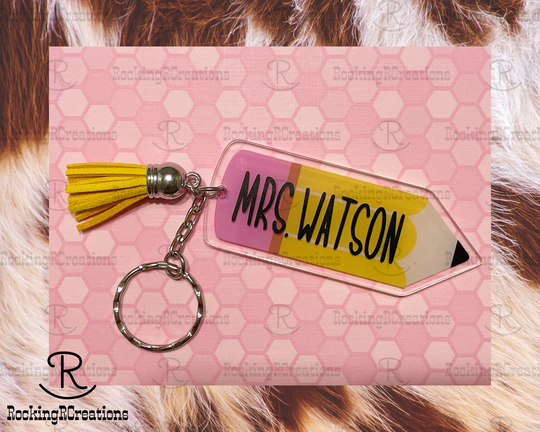 Pencil Keychain - Teacher Gift School Small Name Tag Key Backpack Identification Personalized