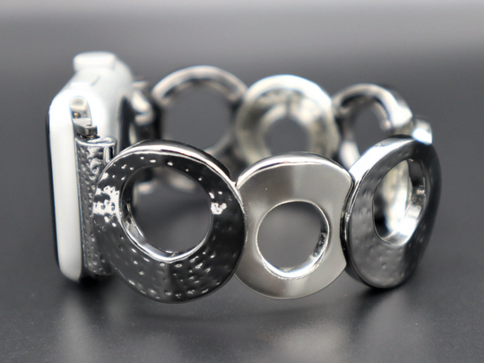 Handmade Black Silver Colors Apple Samsung Fitbit Watchband, Custom Size Band 38mm 40mm 42mm 44mm. Versa 1-2, Stretchy Band