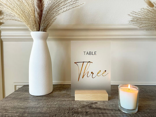 Frosted Acrylic Wedding Table Numbers | Gold