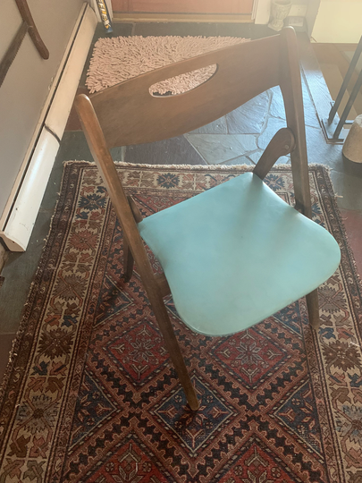 Vintage Mcm Norquist Folding Chair, Robins Egg Blue With Bentwood
