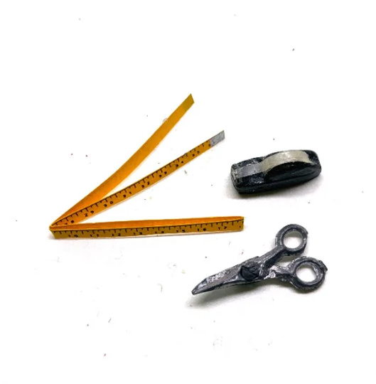 Sale Miniature Scissors Tape Dispenser Measuring Collection Set Of 3 Dollhouse Office Home Decor Miniatures - 1189 D