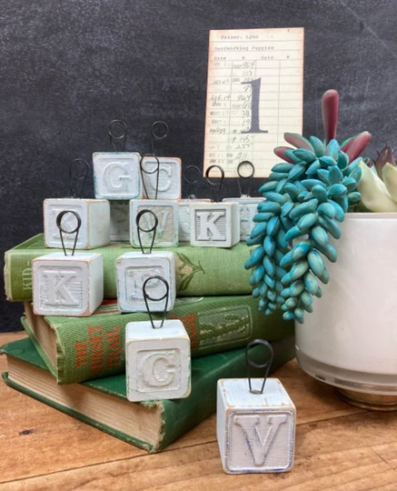 Table Number Or Place Card Holders Distressed White Blocks From Vintage Alphabet Sold in Sets Rustic Diy Wedding Decor