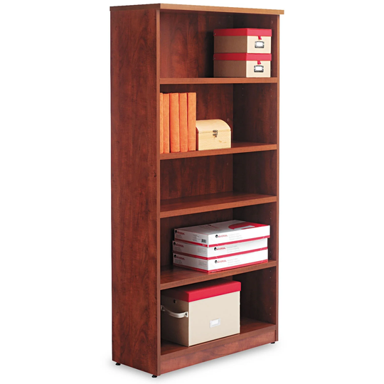 Alera Valencia Series Bookcase, Five-Shelf, 31 3/4 x 14 x 64 3/4, Medium Cherry - 31 3/4" x 14" x 64 3/4"