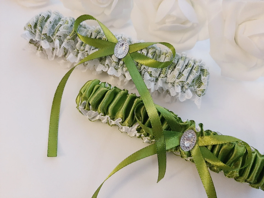 Moss Green Wedding Garter, Olive Bridal Garter Set, Old Sage Army For Bride, Belt, Garters For