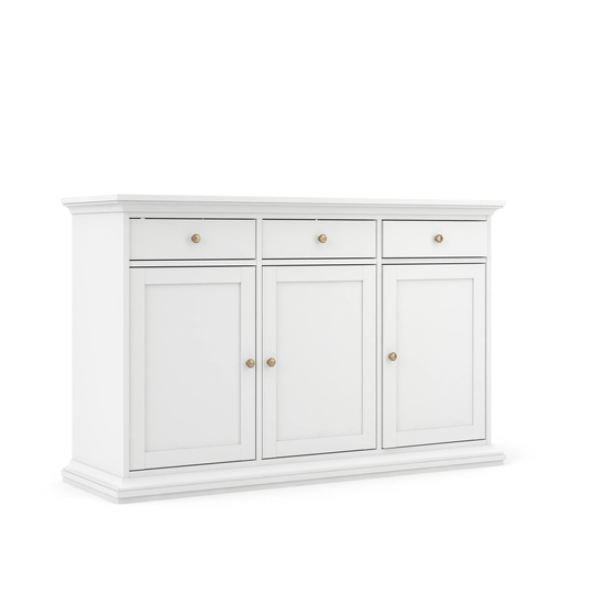 Porch & Den Virginia White Sideboard with 3 Doors and 3 Drawers