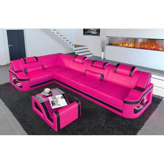 Sectional sofa Manhattan in pink with LED lights phone charger