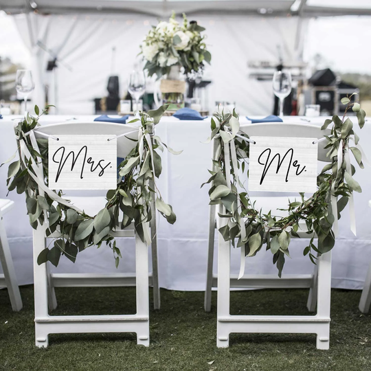 Wedding Chair Sign Set - Mr & Mrs Metal Signs Bride Groom Personalized 8x10"