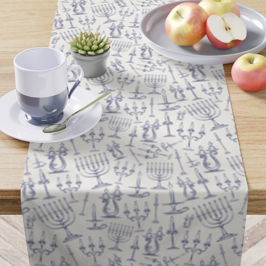 Table Runner in Hanukkah Menorah Festival Of Lights Design Holiday Decor For Entertaining, Housewarming & Tabletop 16"x 90" In