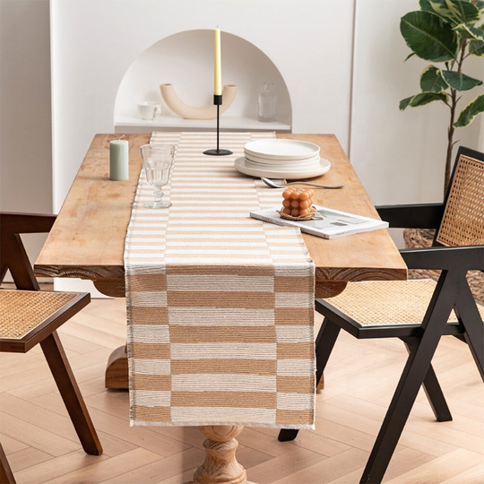 Nautral Stripe Woven Geometric Table Runner - Two Tone Reversible Textured Cover For Dining Décor, Banquets 2 Sizes Available