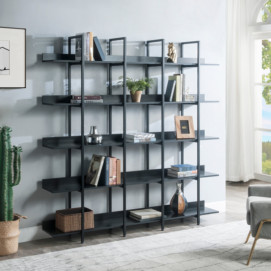 5 Tier Bookcase Office Open Bookshelf, Vintage Industrial Style Shelf