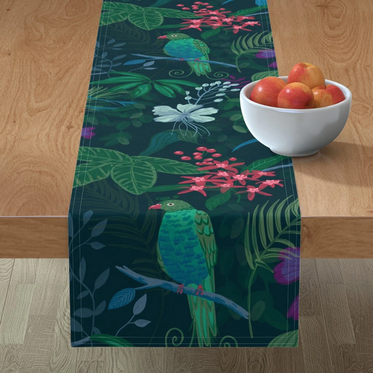 Moody Tropical Table Runner - Night Birds in The Jungle By Dasbrooklyn Jewel Tones Ibis Cotton Sateen Spoonflower