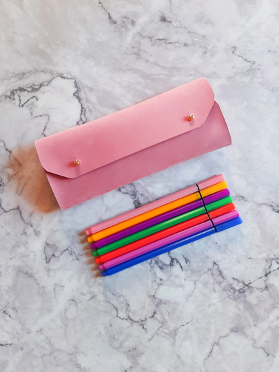 Hot Pink Leather Pen Case/Pink Pencil Makeup Bag Christmas Gift