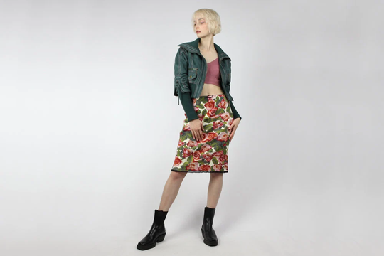 Vintage Y2K Marccain Roses Pattern Pencil Midi Skirt