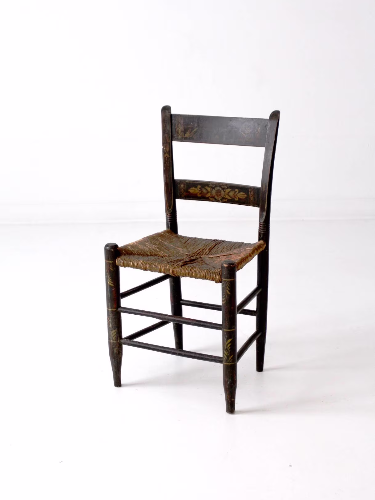 Antique Hitchcock Style Chair, Rush Seat Painted Chair