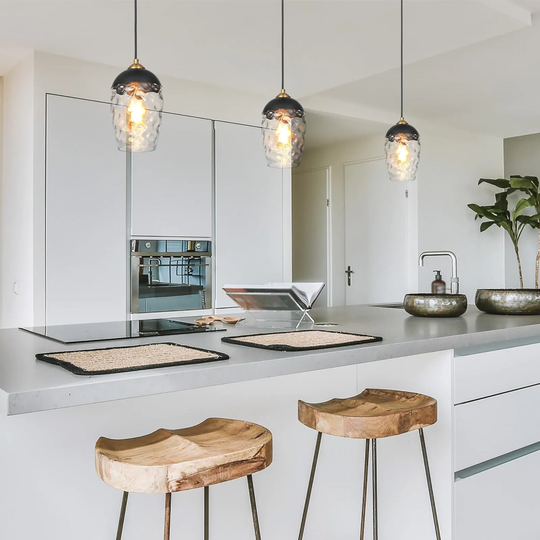 Modern Contemporary Black Gold Hammered Glass Kitchen Island Pendant Light for Dining Room
