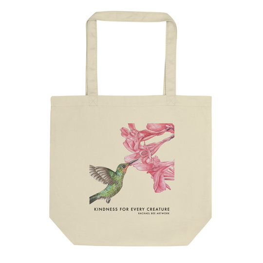 Hummingbird Tote Bag - Organic Cotton "The Hummingbird" | Bird Washable Lovers Gifts