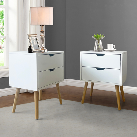 2PCS, Side Table with 2 Drawer Storage for Bedroom Living Room, White