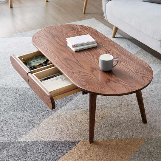 Solid Oak Wood Coffee Table with Storage, Coffee Table with Drawers - 47"