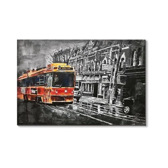 Black white Building with Color Bus Hand-painting Wall Art - Black&White/Color