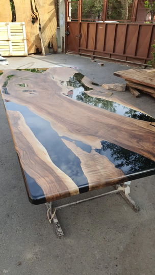 Custom Epoxy Resin Table, 108" X 48" Walnut Black Dining Live Edge Order For Lance