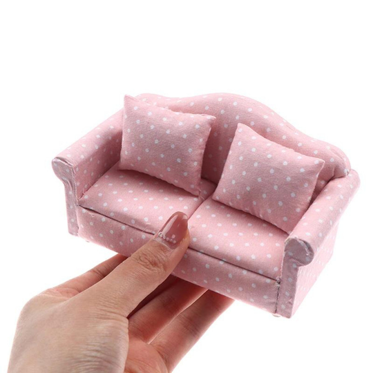 Dollhouse Miniature Floral Striped Sofa Living Room Garden Double Chair Double-Seat Cushion Pillow Decor, Scale 112
