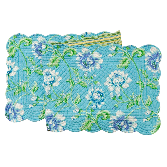 14" x 51" Athena Cotton Quilted Reversible Floral Table Runner - Blue