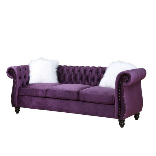 Sectional Sofa with 2 Pillows and Foam Seating, Purple