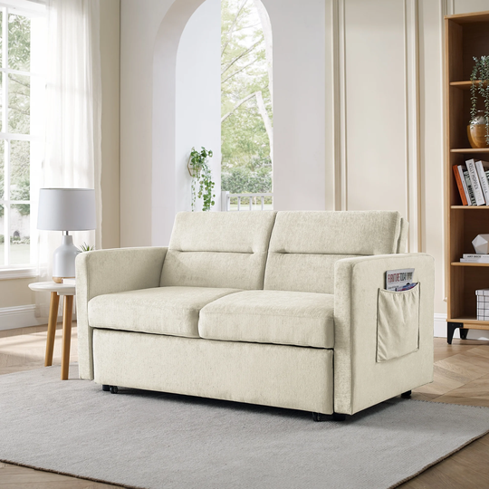 54.5" Loveseat Sofa Velvet Padded Seat Versatile Pull out Sleeper Sofa Bed with Adjustable Backrest and Casters, Two Arm Pocket