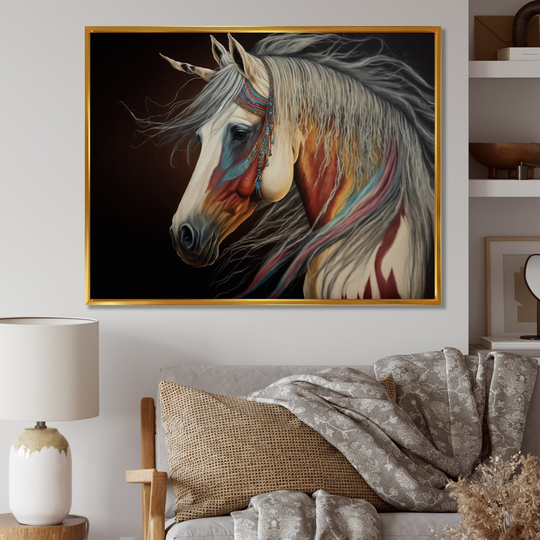 Designart 'Indian Horse With Colorful Mane V' Modern Framed Canvas Art Print