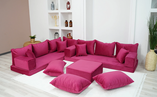Custom Bench Cushion, Velvet Pink Color Floor Seating Sofa, Couch, Japanese Pallet Moroccan Decor, Loveseat