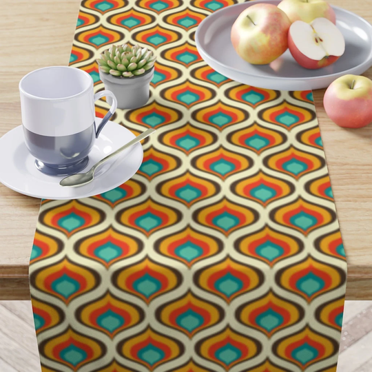 Mid Century Modern Table Runner, Retro Linens, Dining 70's Kitchen Decor, Hippie Wedding Decor