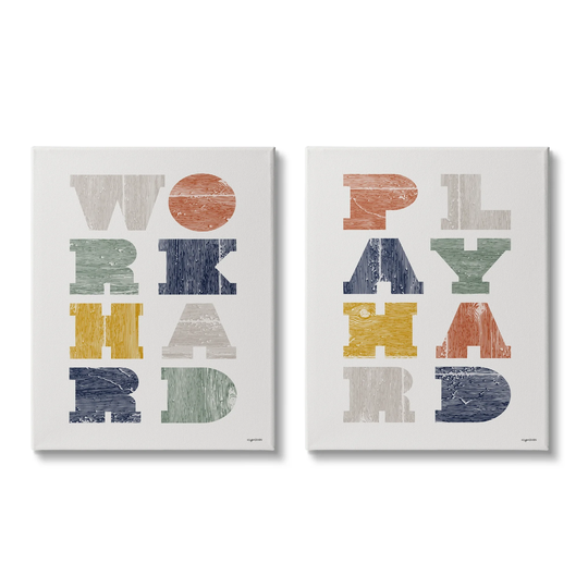 Stupell Industries Work Hard Play Hard Phrase Children's Block Typography 2pc Multi Piece Canvas Wall Art Set - Multi-Color