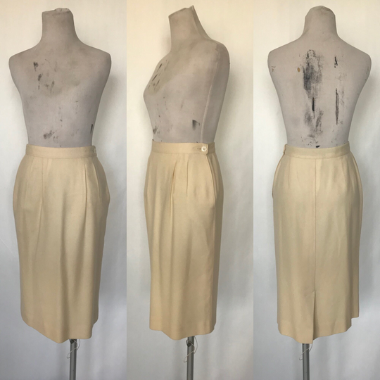 Vintage 80S Pendleton Winter White Cream Wool Below The Knee Sheath Pencil Skirt With Pockets/Women's Size Small S Free Us Shipping