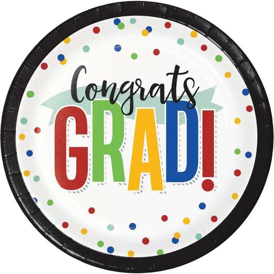 Colorful Grad Dessert Plates 7" 8 Per Package, Graduation