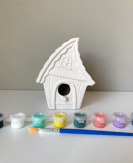 Whimsical Bird House Ceramic Paint Kit, At Home Pottery Painting, Virtual Event Craft, Birthday Party Craft, & Sip, Ready To