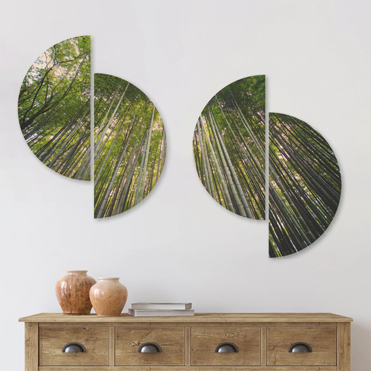 Designart 'Bamboo forest of Kyoto Japan' Forest Wood Wall Art Set of 4 Half Circles - Multi-Color