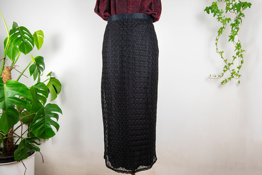 Vintage Black Lace High Waist Maxi Pencil Skirt