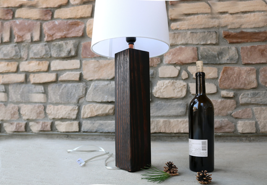 Rustic Wood Table Lamp | Handmade Natural Black Farmhouse Decor Office Bedroom Accent Father's Day Gift For Him