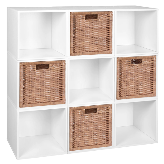 Noble Connect Storage Set - 9 Cubes and 4 Wicker Baskets- White Wood Grain/Natural