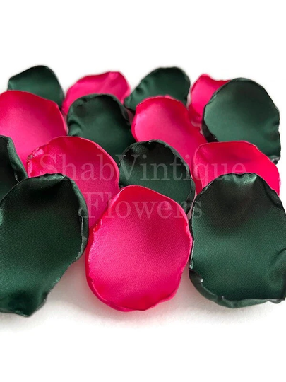 Wedding Table Decorations, Emerald Green & Fuchsia Flower Petals, Birthday Party, Dessert Decor