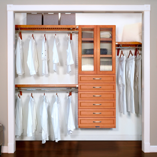 John Louis Home 12in. Deep Solid Wood 6-Drawer/Doors Woodcrest Simplicity Organizer Carmel