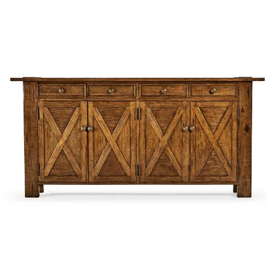 Casually Country 84" Wide 4 Drawer Acacia Solid Wood Sideboard