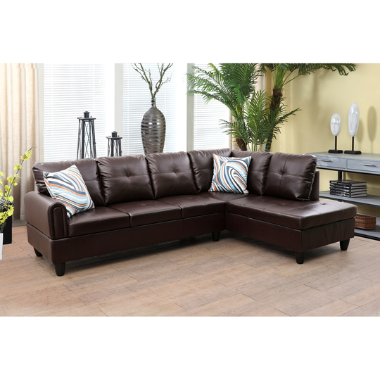 2-Pieces Sectional Sofa & Chaise,Brown,Faux Leather(09723B-2)