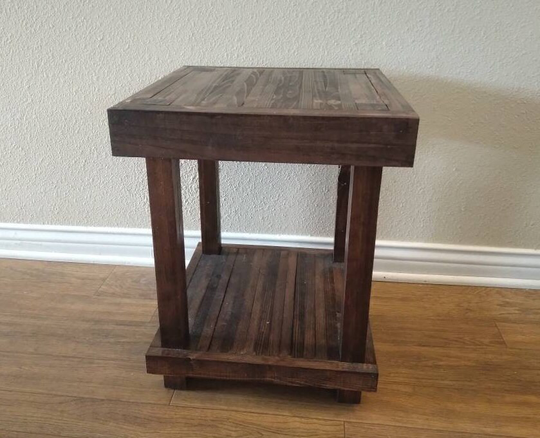 Rustic Farmhouse Wood End Table, Side Accent Bedside Nightstand With Floating Shelf