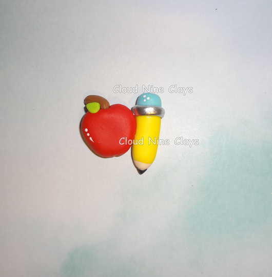 School Apple Pencil Teacher Clay Flat Back Embellishment Bow Center Lanyards Crafts Key Chains Magnets Frames Badge Reels Needle Minder