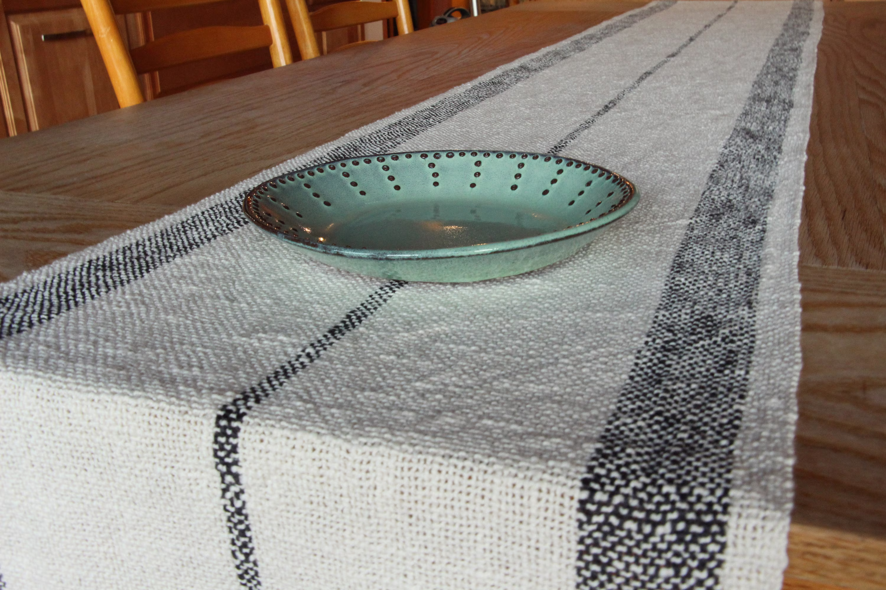 Hand Woven Table Runner, Organic Cotton, 99 Inches, Long Minimalist Design, Charcoal & Cream, Modern Runner